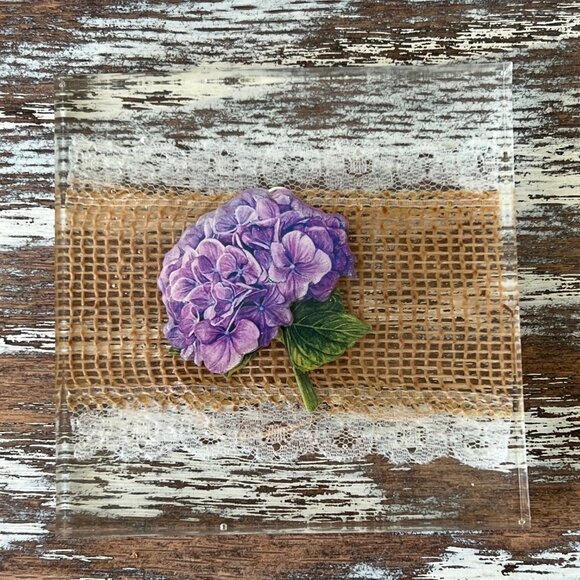 Hydrangeas and Burlap Resin Drink Coasters Set of 4 House Kitchen Table Gift - Picture 4 of 8